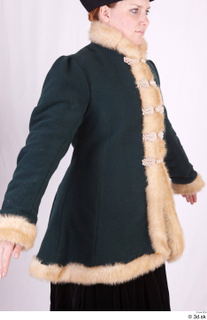  Photos Woman in Historical Dress 97 18th century green jacket with fur historical clothing upper body 0010.jpg